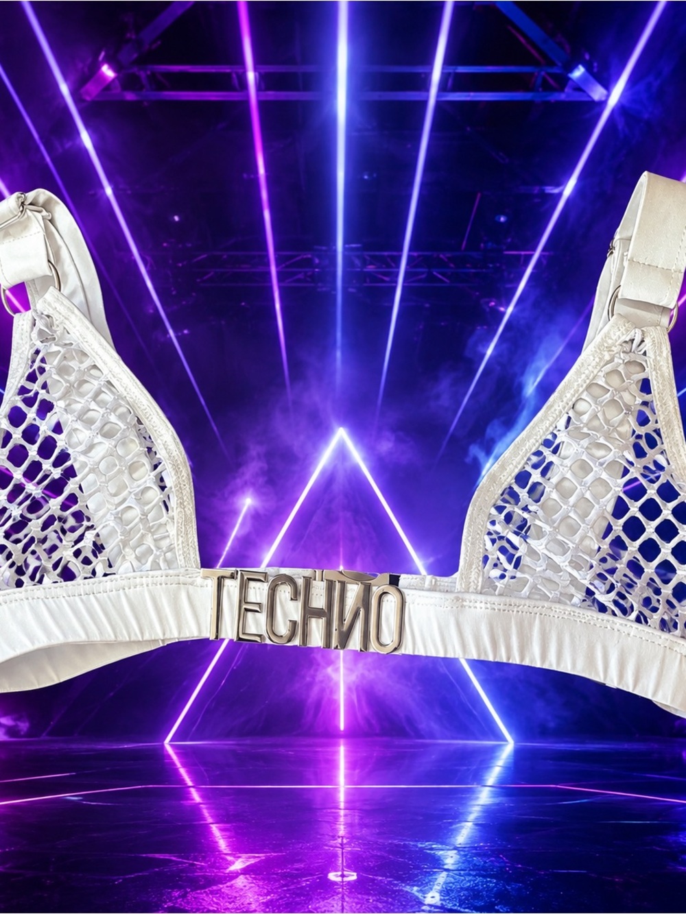 Club Exx TECHNO White Fishnet Bra Top Size Small NWT Festival Rave EDM